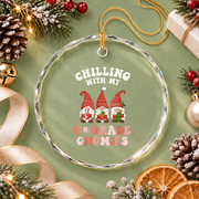 Fourth Grade Teacher Gnomies Christmas Glass Ornament - Material: Circle Glass Ornament