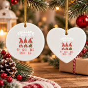 Fourth Grade Teacher Gnomies Christmas Glass Ornament - Material: Heart Ceramic Ornament