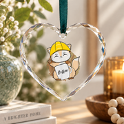 Fox Drinking Coffee Construction Worker Coffee Lover Glass Ornament - Material: Heart Glass Ornament