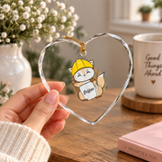 Fox Drinking Coffee Construction Worker Coffee Lover Glass Ornament - Material: Heart Glass Ornament