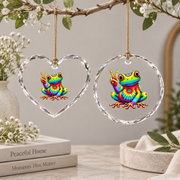 Frog Holding Peace Sign Hippie Style Glass Ornament - Material: Heart Glass Ornament