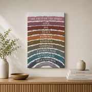 Fruit Of The Spirit Kids Boho Rainbow Bible Verse Wall Art, Galatians 5:22-23 Nursery Church Sunday School Homeschool Room Poster Wall Art, Modern Wall Decor, 8x12 UNFRAMED - Format: Stretched Canvas