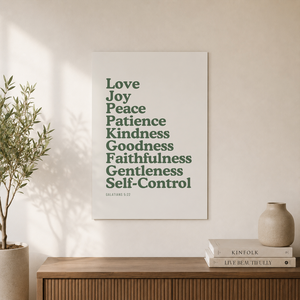 Fruit Of The Spirit Wall Art Galatians 5:22-23 Sage Green Christian Bible Verse Poster Living Room Bedroom Decor - Format: Unframed Paper Poster