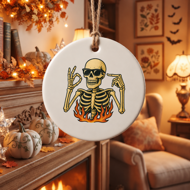 Funny 67 Skeleton Ornament with Unique Number Design Glass Ornament - Material: Circle Ceramic Ornament