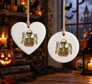 Funny 67 Skeleton Ornament with Unique Number Design Glass Ornament - Material: Circle Ceramic Ornament