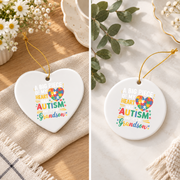 Funny Autism Awareness Heart Ornament for Grandson Glass Ornament - Material: Heart Ceramic Ornament