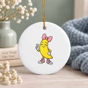 Funny Banana Coquette Bow Retro Cute Gift Glass Ornament - Material: Circle Ceramic Ornament