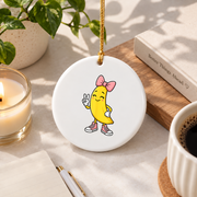 Funny Banana Coquette Bow Retro Cute Gift Glass Ornament - Material: Circle Ceramic Ornament