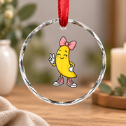 Funny Banana Coquette Bow Retro Cute Gift Glass Ornament - Material: Circle Glass Ornament