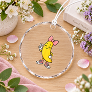 Funny Banana Coquette Bow Retro Cute Gift Glass Ornament - Material: Circle Glass Ornament