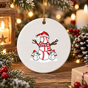 Funny Baseball Santa Gift Glass Ornament - Material: Circle Ceramic Ornament