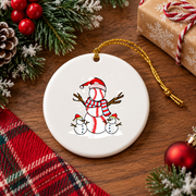 Funny Baseball Santa Gift Glass Ornament - Material: Circle Ceramic Ornament