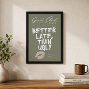 Funny Bathroom Wall Art Pink Green Typography Poster Retro Y2K Aesthetic Feminine Room Decor - Format: Black Framed Poster