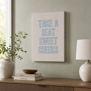 Funny Bathroom Wall Art Take A Seat Sweet Cheeks Poster Cute Blue Bathroom Decor Trendy Home Decor - Format: Stretched Canvas