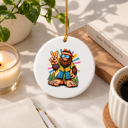 Funny Bigfoot Peace Sign Retro Hippie Glass Ornament - Material: Circle Ceramic Ornament