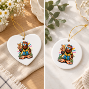 Funny Bigfoot Peace Sign Retro Hippie Glass Ornament - Material: Heart Ceramic Ornament