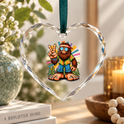 Funny Bigfoot Peace Sign Retro Hippie Glass Ornament - Material: Heart Glass Ornament