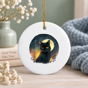Funny Black Cat Lover Graphic Style Glass Ornament - Material: Circle Ceramic Ornament
