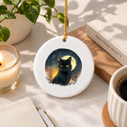 Funny Black Cat Lover Graphic Style Glass Ornament - Material: Circle Ceramic Ornament