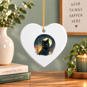 Funny Black Cat Lover Graphic Style Glass Ornament - Material: Heart Ceramic Ornament