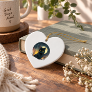 Funny Black Cat Lover Graphic Style Glass Ornament - Material: Heart Ceramic Ornament