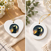 Funny Black Cat Lover Graphic Style Glass Ornament - Material: Heart Ceramic Ornament