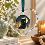 Funny Black Cat Lover Graphic Style Glass Ornament - Material: Heart Glass Ornament
