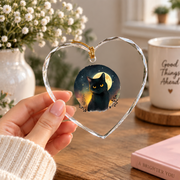 Funny Black Cat Lover Graphic Style Glass Ornament - Material: Heart Glass Ornament