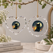 Funny Black Cat Lover Graphic Style Glass Ornament - Material: Heart Glass Ornament