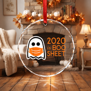 Funny Boo Sheet Ghost Halloween Ornament for Seasonal Decor Glass Ornament - Material: Circle Glass Ornament