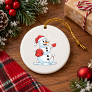 Funny Bowling Snowman Christmas Glass Ornament - Material: Circle Ceramic Ornament