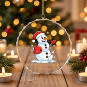 Funny Bowling Snowman Christmas Glass Ornament - Material: Circle Glass Ornament