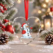 Funny Bowling Snowman Christmas Glass Ornament - Material: Heart Glass Ornament