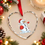 Funny Bowling Snowman Christmas Glass Ornament - Material: Heart Glass Ornament