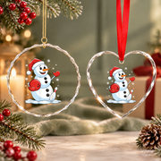 Funny Bowling Snowman Christmas Glass Ornament - Material: Heart Glass Ornament