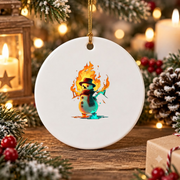 Funny Burning Snowman Christmas Glass Ornament - Material: Circle Ceramic Ornament