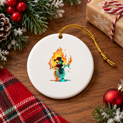 Funny Burning Snowman Christmas Glass Ornament - Material: Circle Ceramic Ornament