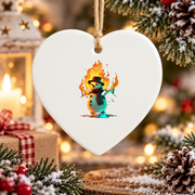 Funny Burning Snowman Christmas Glass Ornament - Material: Heart Ceramic Ornament