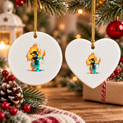 Funny Burning Snowman Christmas Glass Ornament - Material: Heart Ceramic Ornament