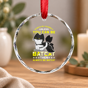 Funny Cat Batcat Superhero Animal Lover Glass Ornament - Material: Circle Glass Ornament
