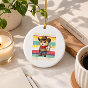 Funny Cat Buttered Biscuit Humor Glass Ornament - Material: Circle Ceramic Ornament