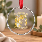 Funny Cat Girls Trip Celebration Glass Ornament - Material: Circle Glass Ornament