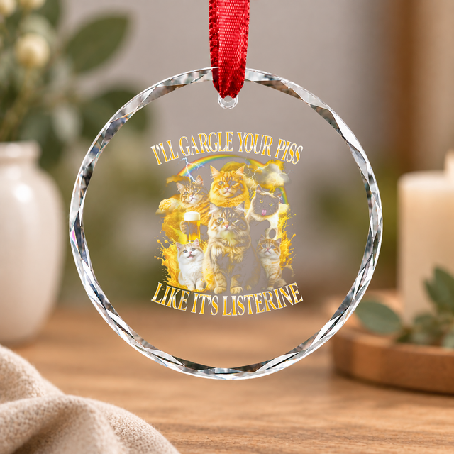 Funny Cat Girls Trip Celebration Glass Ornament - Material: Circle Glass Ornament
