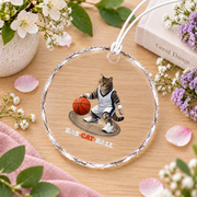 Funny Cat Playing Basketball Sports Glass Ornament - Material: Circle Glass Ornament
