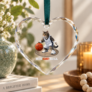 Funny Cat Playing Basketball Sports Glass Ornament - Material: Heart Glass Ornament