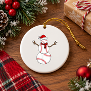 Funny Christmas Baseball Snowman Sports Glass Ornament - Material: Circle Ceramic Ornament