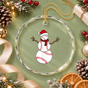 Funny Christmas Baseball Snowman Sports Glass Ornament - Material: Circle Glass Ornament