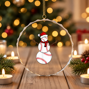 Funny Christmas Baseball Snowman Sports Glass Ornament - Material: Circle Glass Ornament