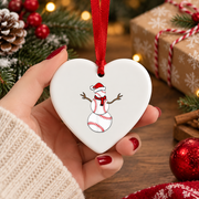 Funny Christmas Baseball Snowman Sports Glass Ornament - Material: Heart Ceramic Ornament