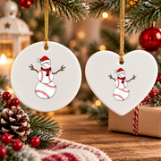 Funny Christmas Baseball Snowman Sports Glass Ornament - Material: Heart Ceramic Ornament